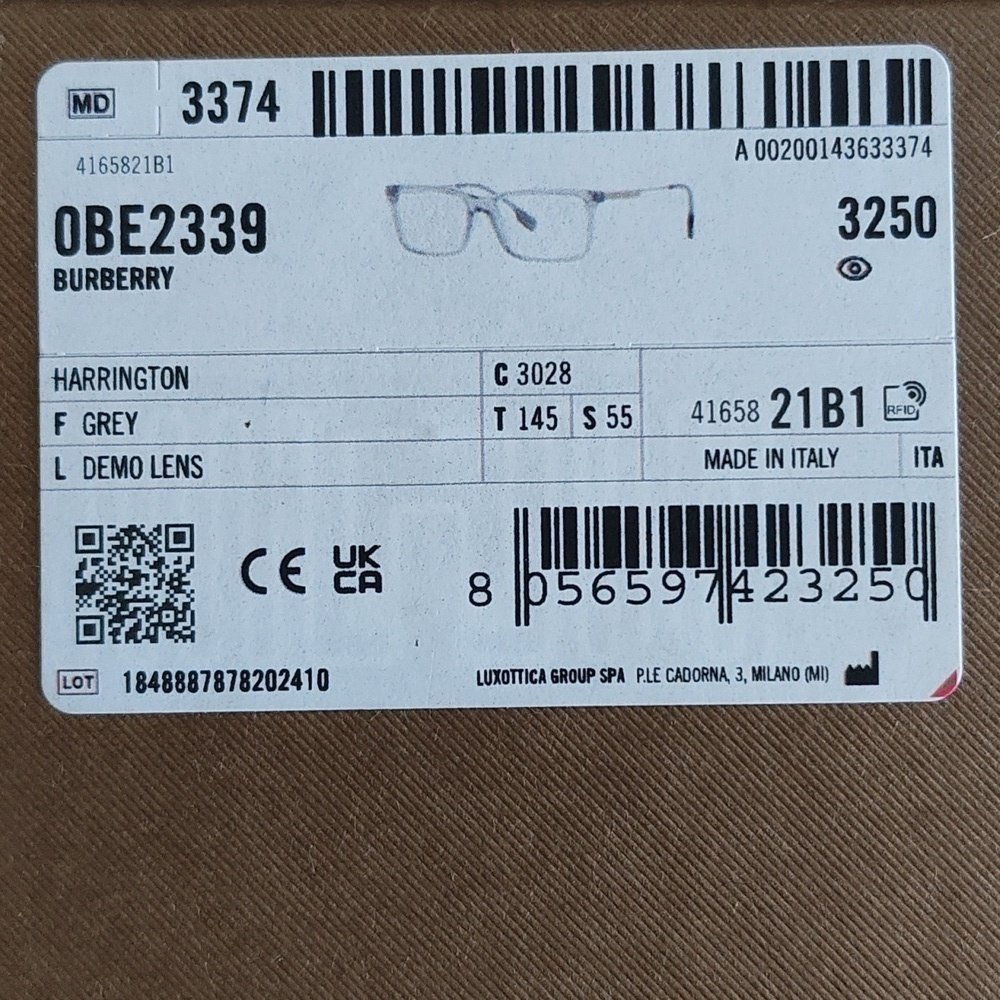 New Burberry Transparent Frame BE2371D - Picture 16 of 16